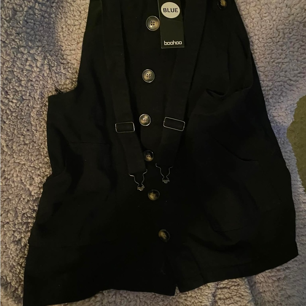 Boohoo Midnight Black Buttoned Coverall Dress